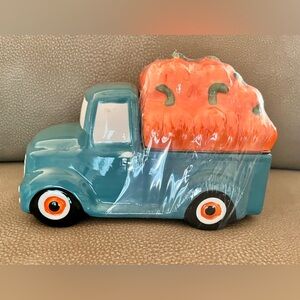 NWT Fall Ceramic Cookie Jar Truck with Pumpkins